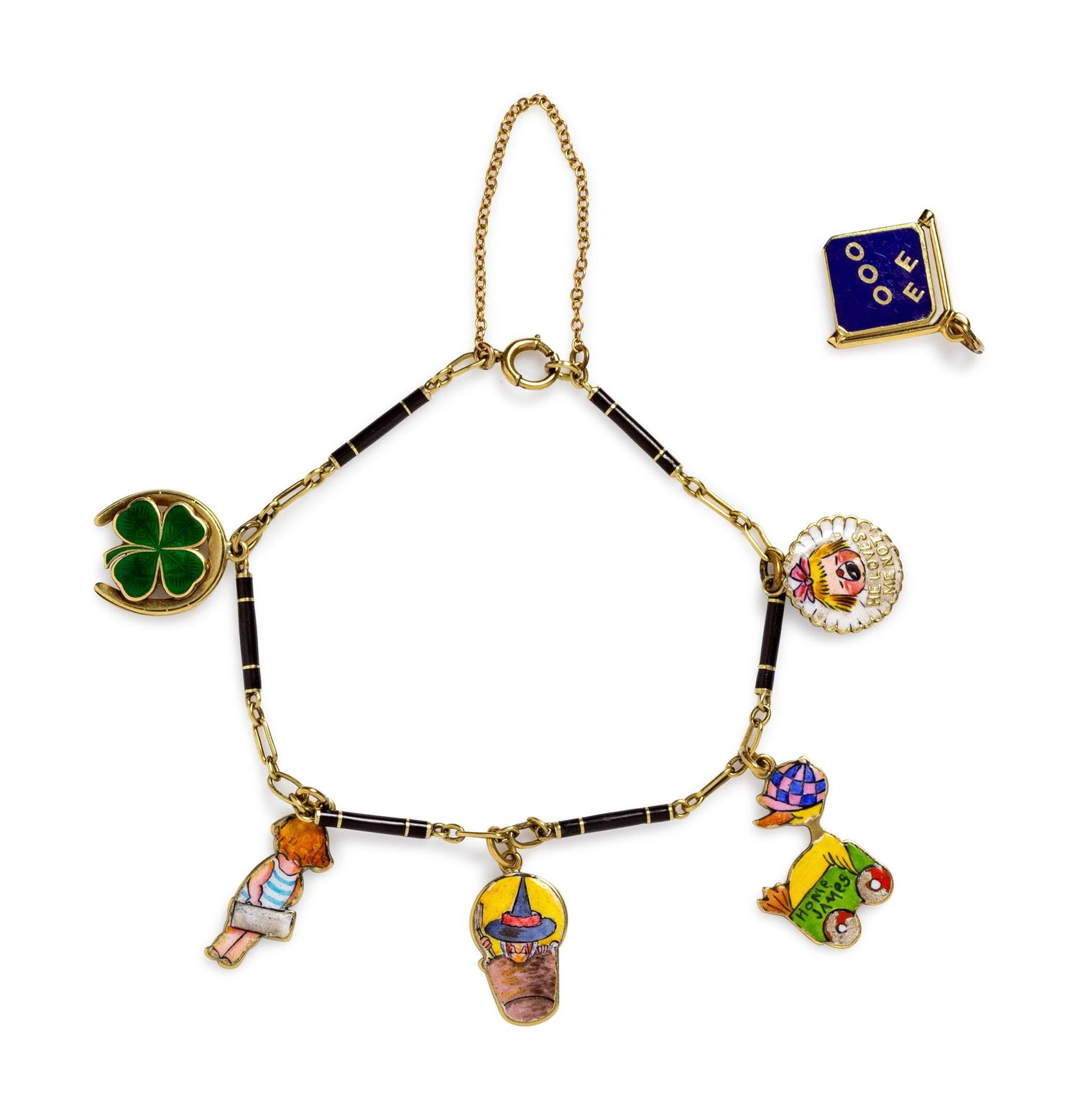 A Yellow Gold and Enamel Charm Bracelet,