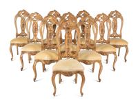A Set of Ten Italian Rococo Style Painted Dining Chairs