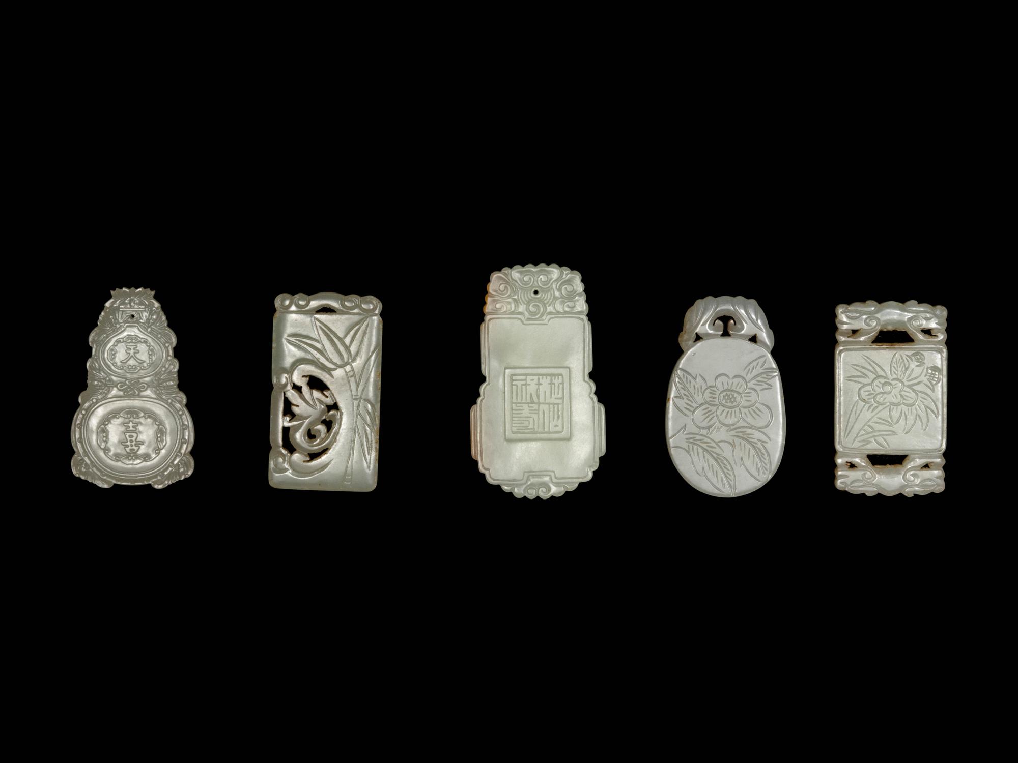 Five Chinese White and Pale Celadon Jade Plaques