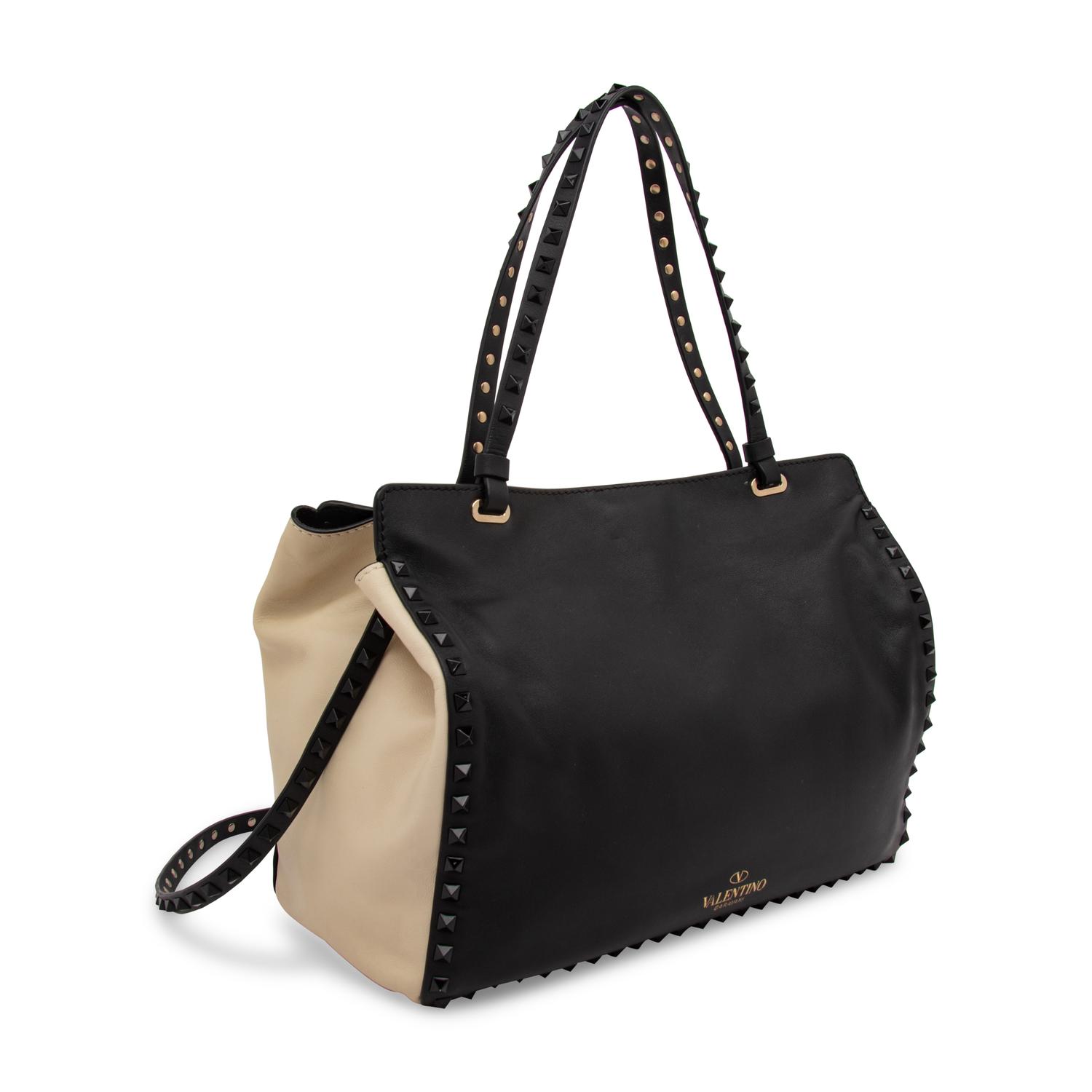 Valentino, Black & White Medium Rockstud Tote