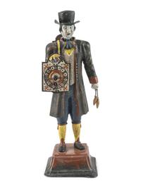 A Painted Cast-Iron 'Clock Peddler' Figural Desk Clock