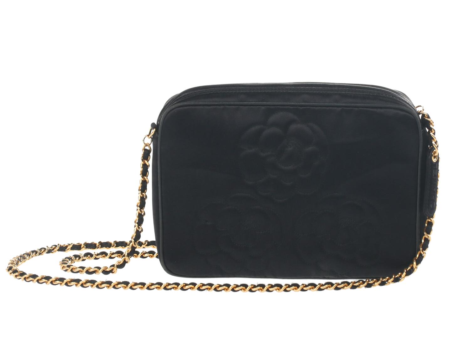 Chanel Camellia Camera Bag in Black Satin