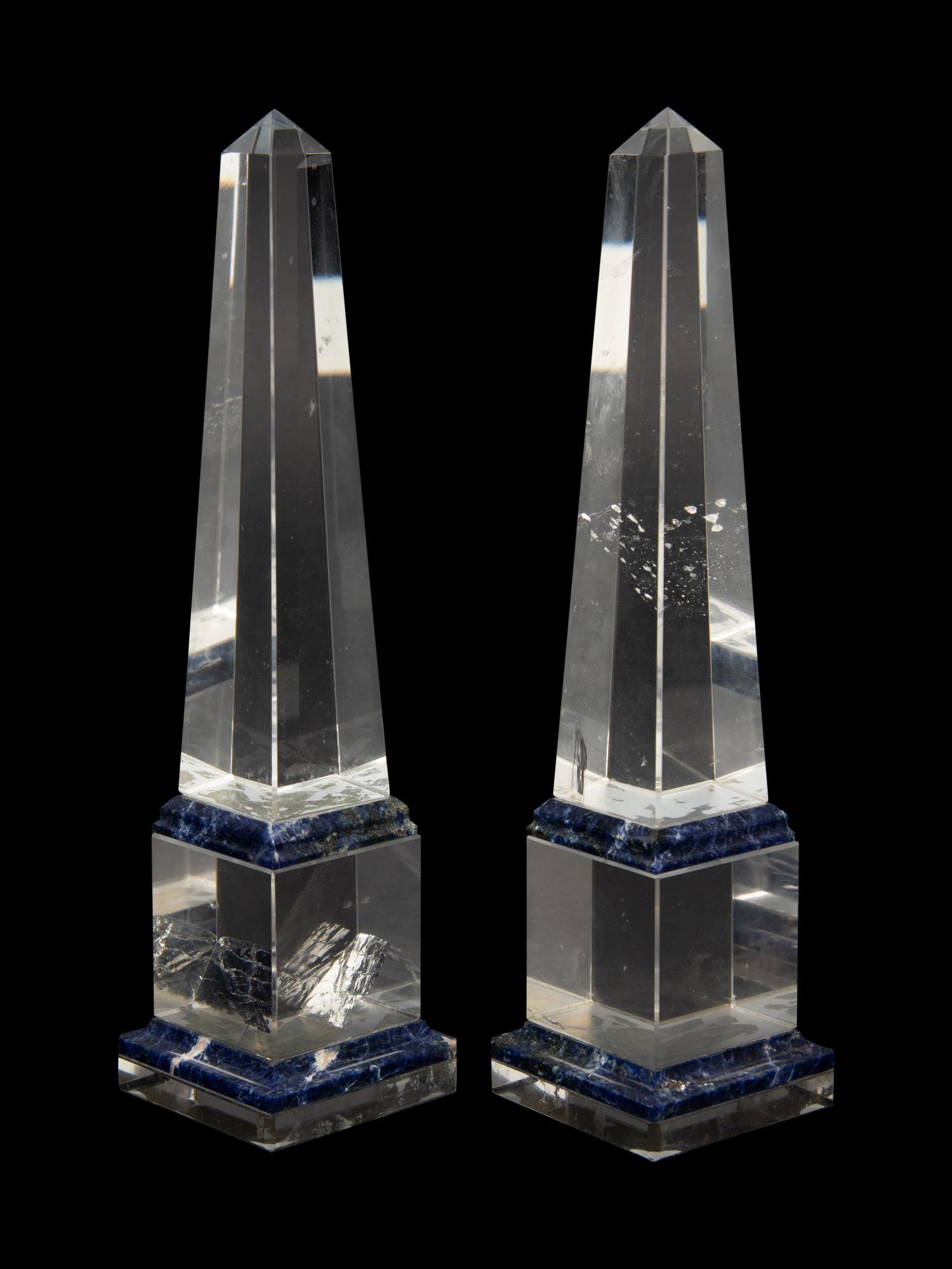 A Pair of Quartz and Lapis Lazuli Obelisks