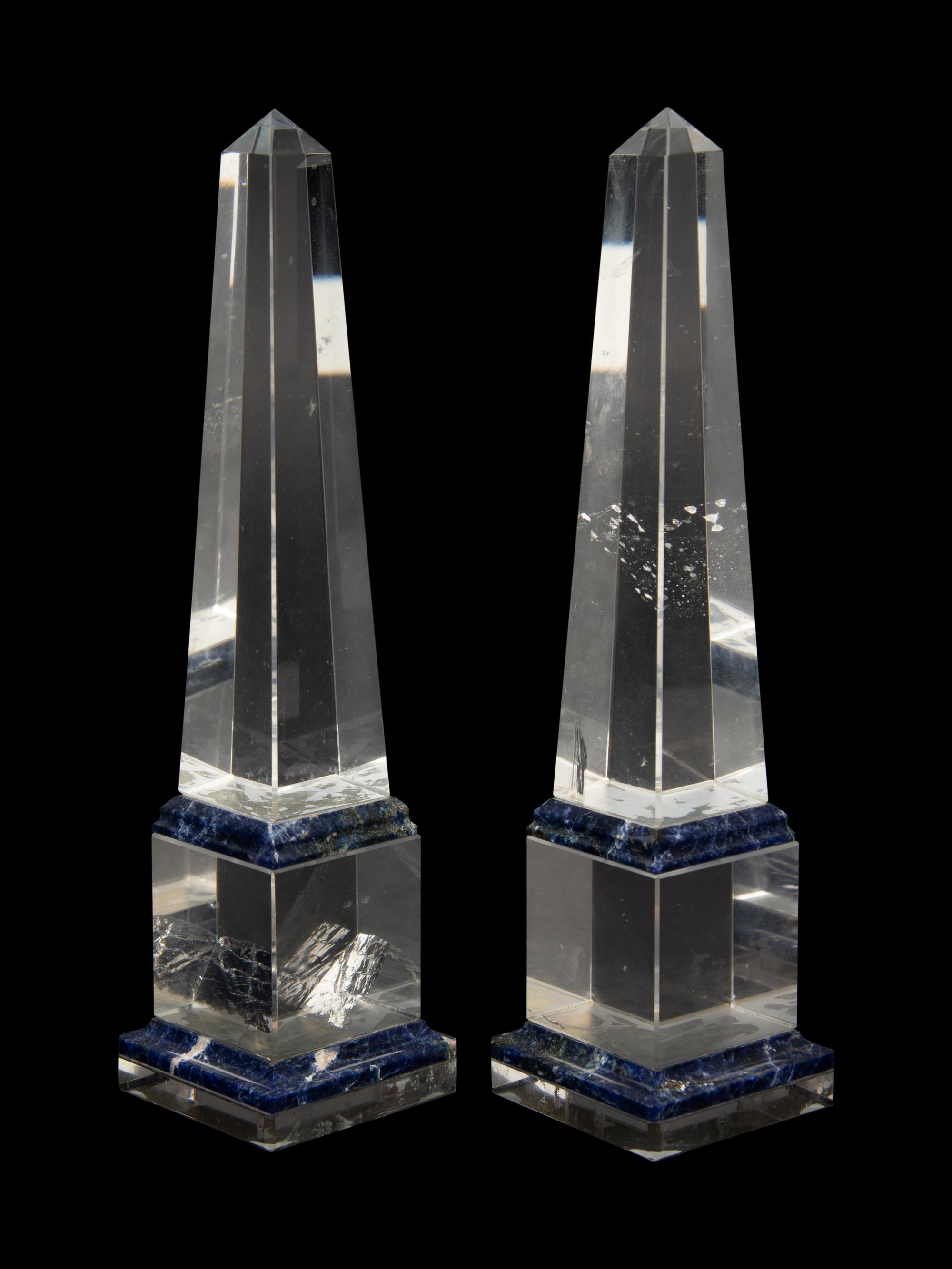 A Pair of Quartz and Lapis Lazuli Obelisks