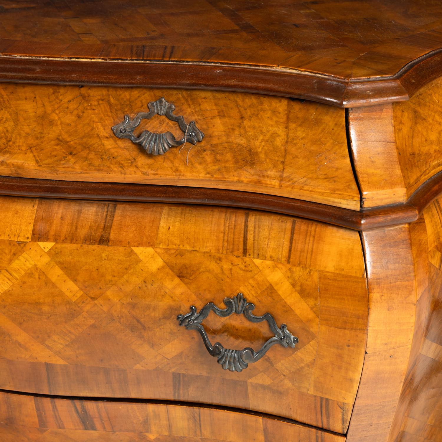 A Pair of Italian Parquetry Bombé Commodes