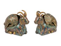 Two Pairs of Chinese Cloisonné Enamel Animal Form Vessels
