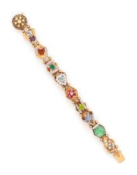 YELLOW GOLD, MULTIGEM AND DIAMOND SLIDE BRACELET