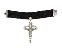 A Gianni Versace Black Silk and Crystal Cross Pendant Choker, Pendant: 3.25" x 6.5"; Choker: 13" x 1.75".