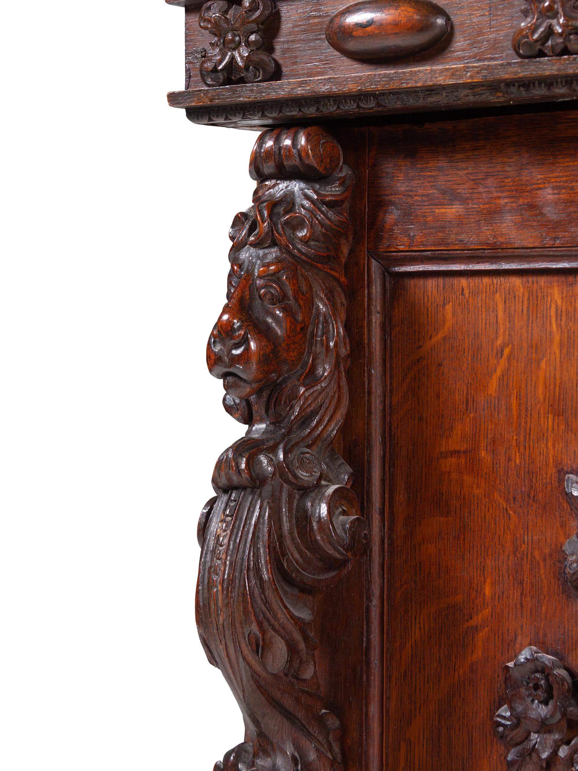 An English Carved Oak Pedestal-Base Server