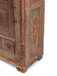 A Continental Painted and Parcel Gilt Cabinet