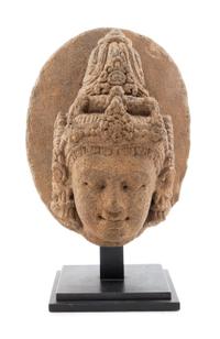 A Central Javanese Style Volcanic Head of a Boddhisatva Heigh 11 inches. — 20TH CENTURY