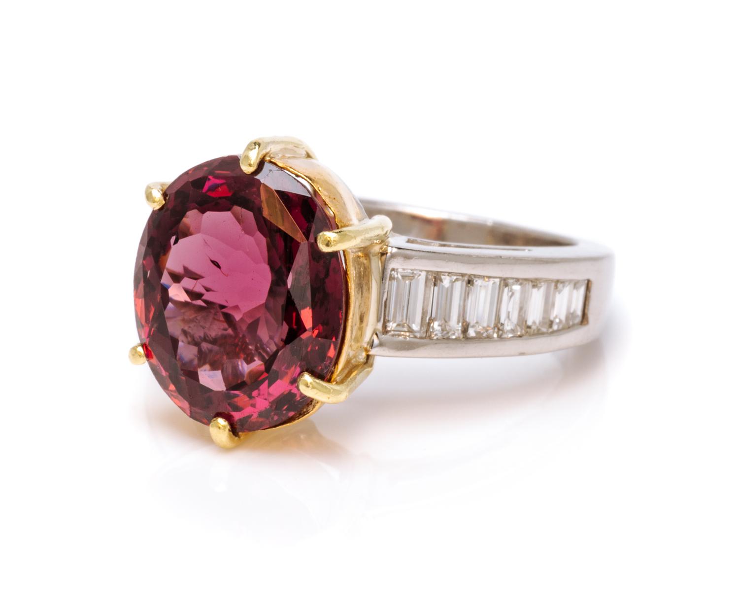A Platinum, Yellow Gold, Spinel and Diamond Ring, 7.40 dwts.