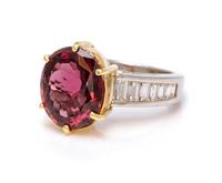 A Platinum, Yellow Gold, Spinel and Diamond Ring, 7.40 dwts.