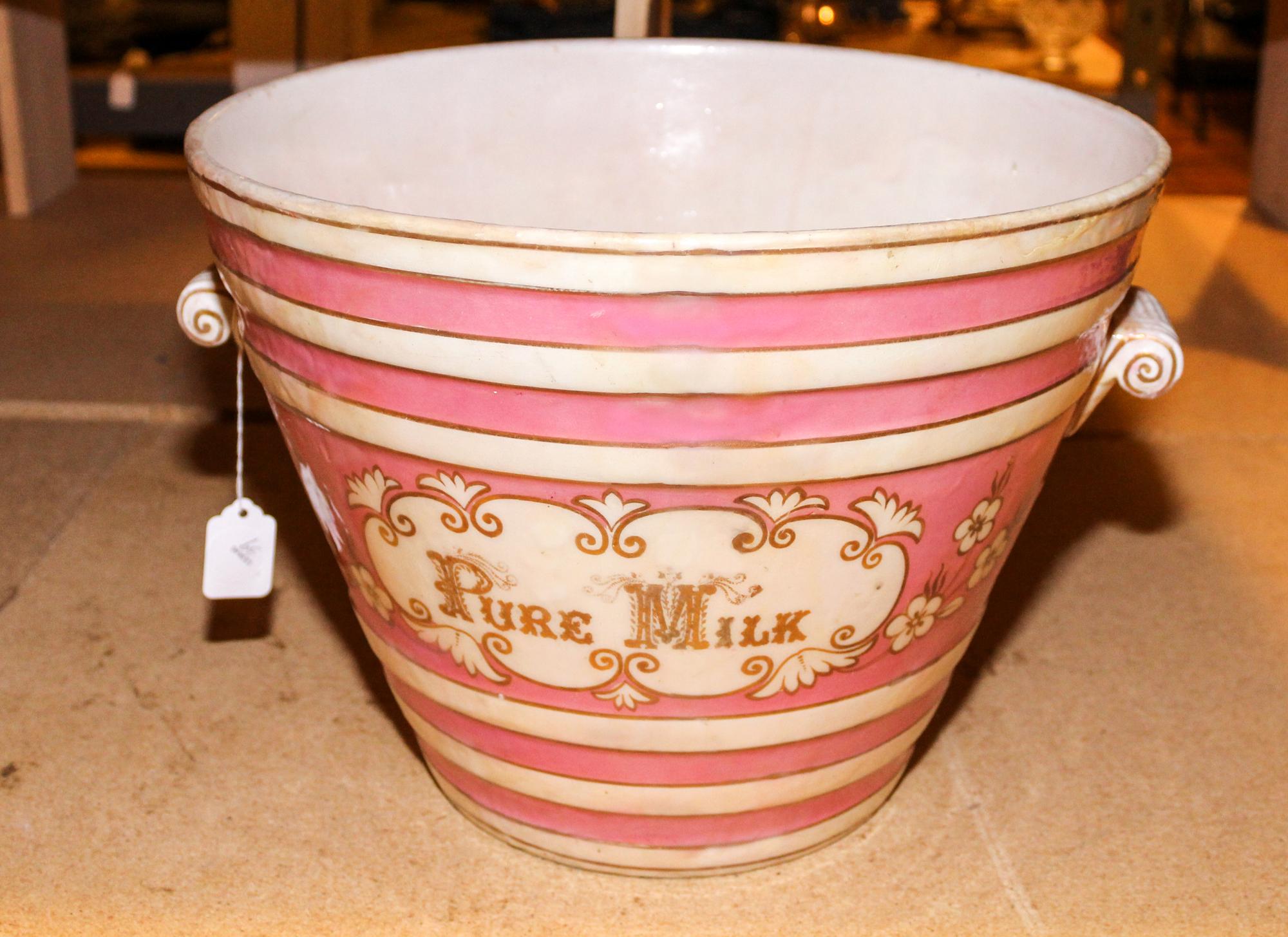 An English Pottery Milk Pail. Height 10 1/2 inches.