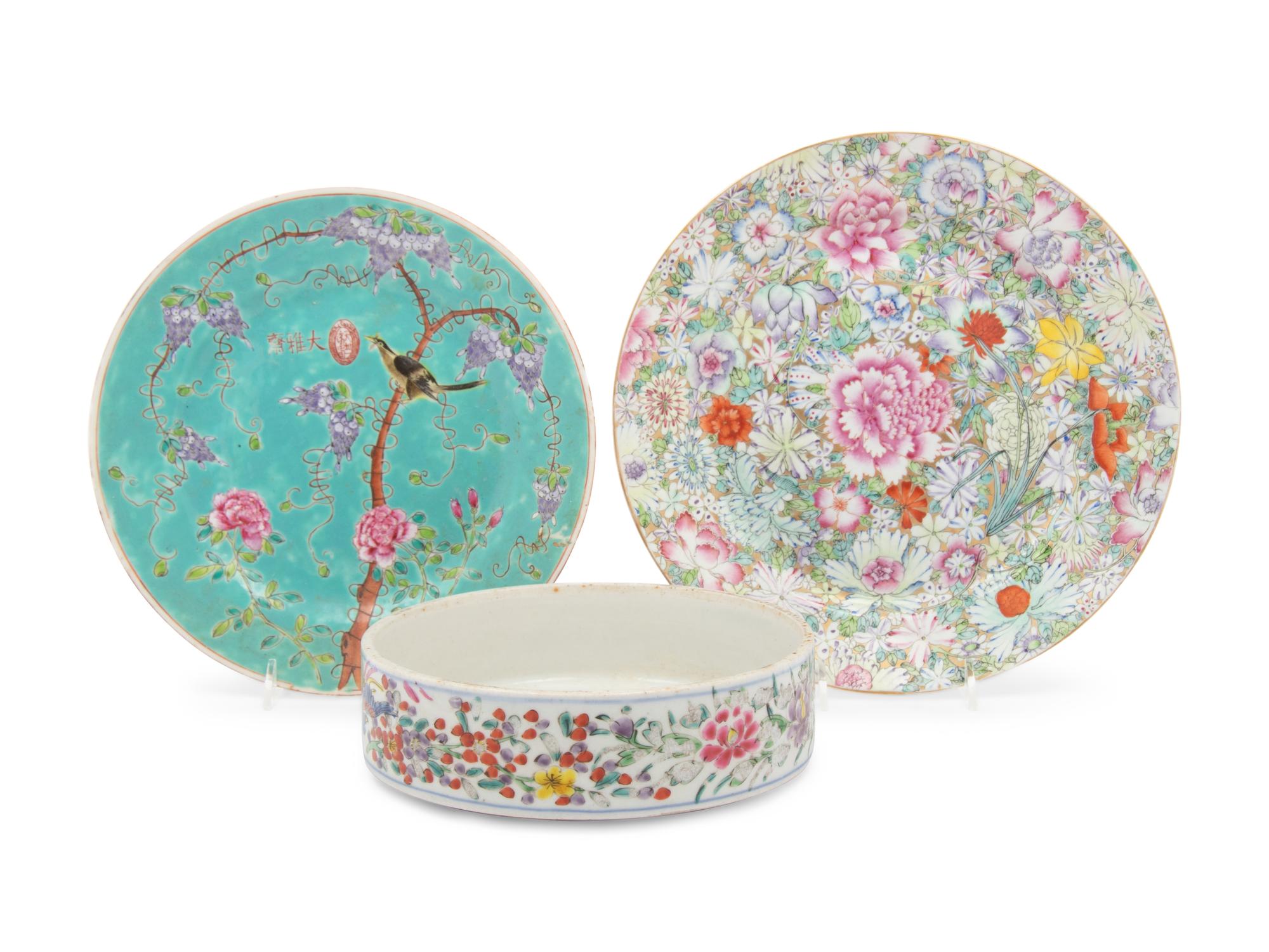 Three Chinese Famille Rose Porcelain Articles