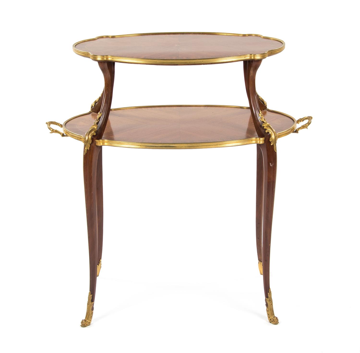 A Louis XV Style Gilt Bronze Mounted Tray Table Height 33 1/4 x width 33 x depth 19 inches.
