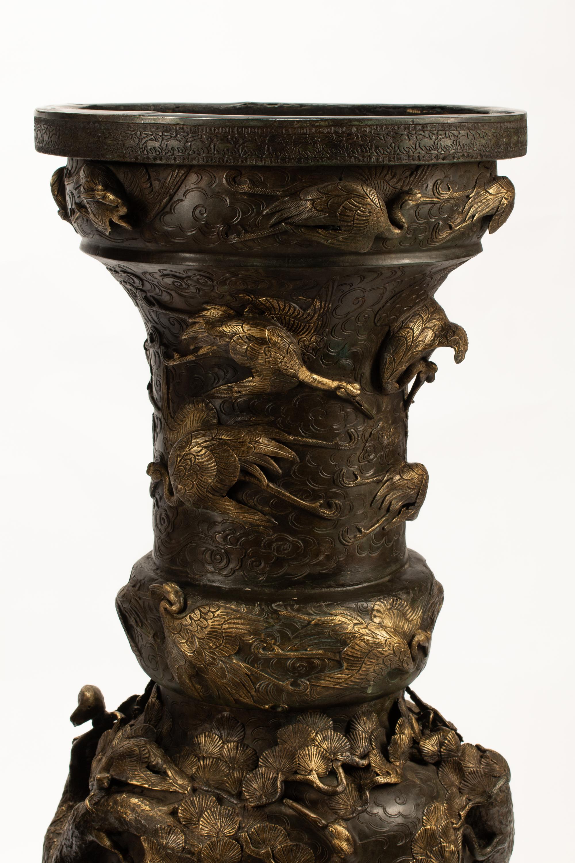 A Pair of Monumental Japanese Bronze Urns — 20TH CENTURY