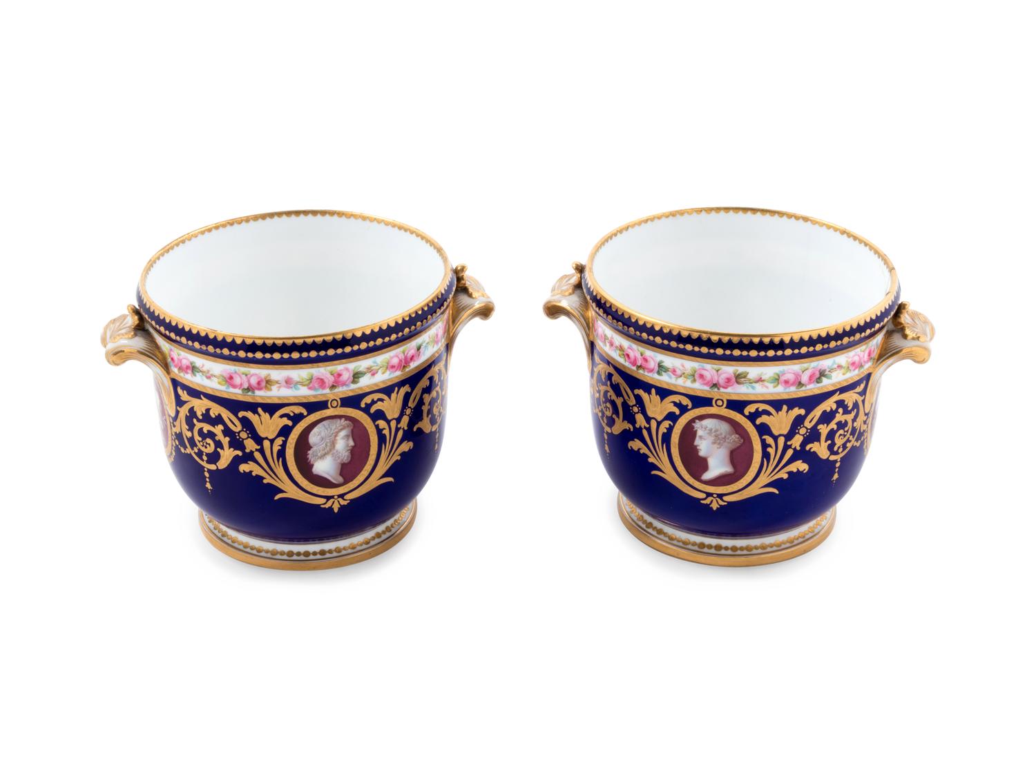 A Pair of Minton Porcelain Cache Pots