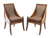 A Pair of Directoire Mahogany Bergeres Height 37 1/2 inches. — 19TH CENTURY