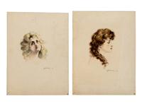 Woman Gazing Upward, 1906 and Woman in Profile, 1906 (two works)