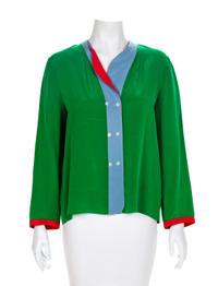 Geoffrey Beene Double-Breasted Green Blouse, 1980-90s Size label: 12