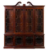 A Georgian Style Mahogany Breakfront Display Cabinet, Height 88 1/4 x width 77 1/4 x depth 16 inches.