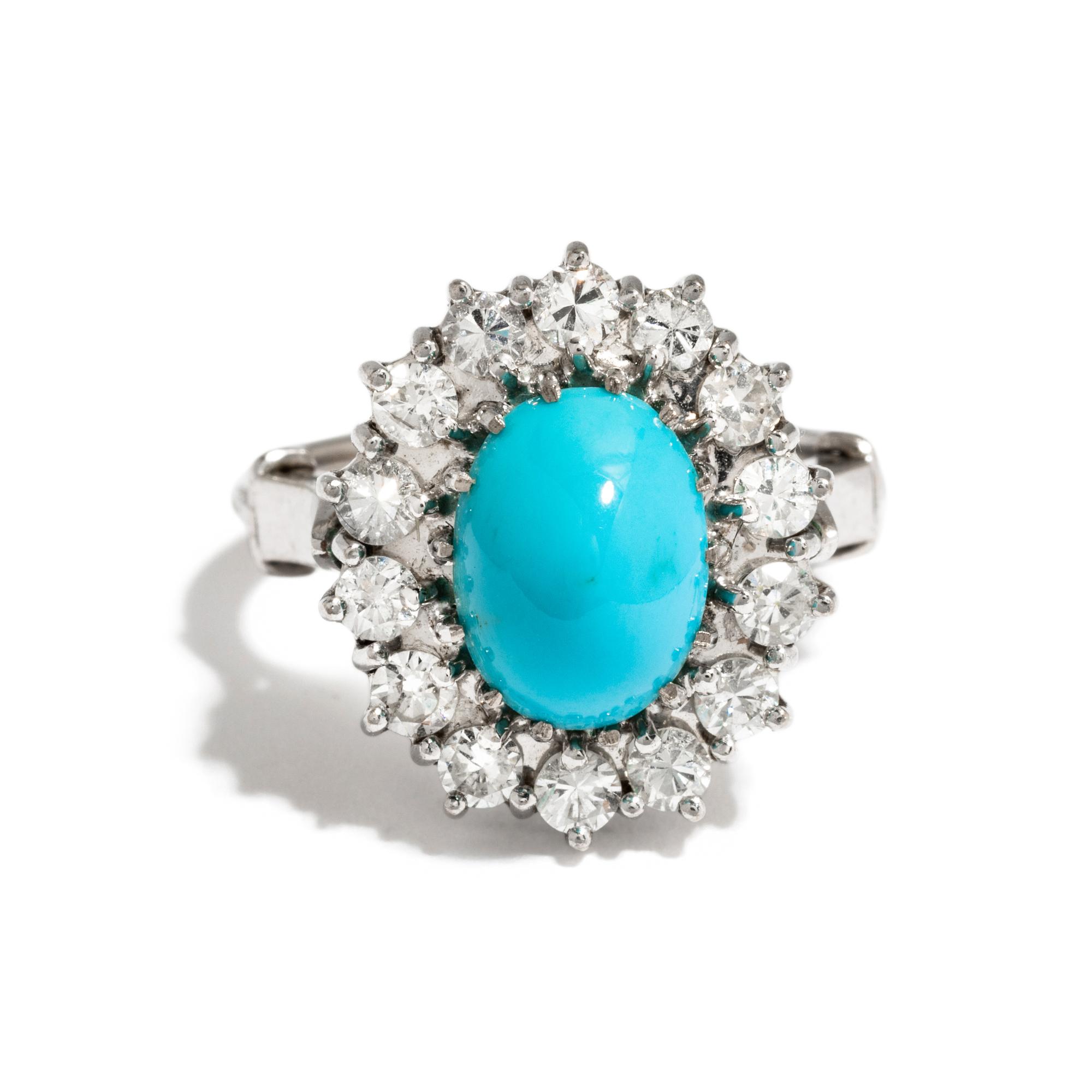 PLATINUM, TURQUOISE AND DIAMOND RING