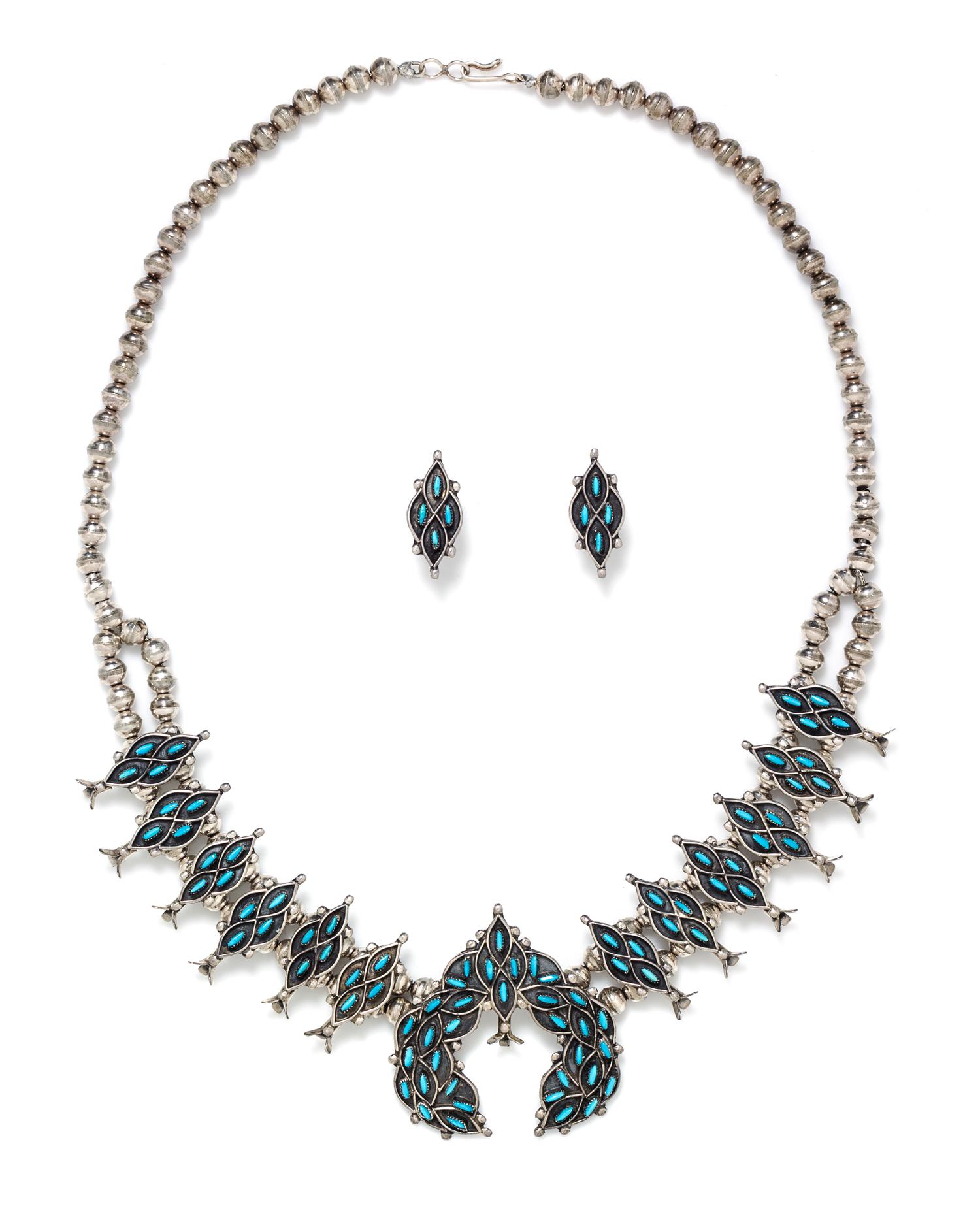 A Collection of Silver Gemstone Squash Blossom Necklaces, 83.20 dwts.