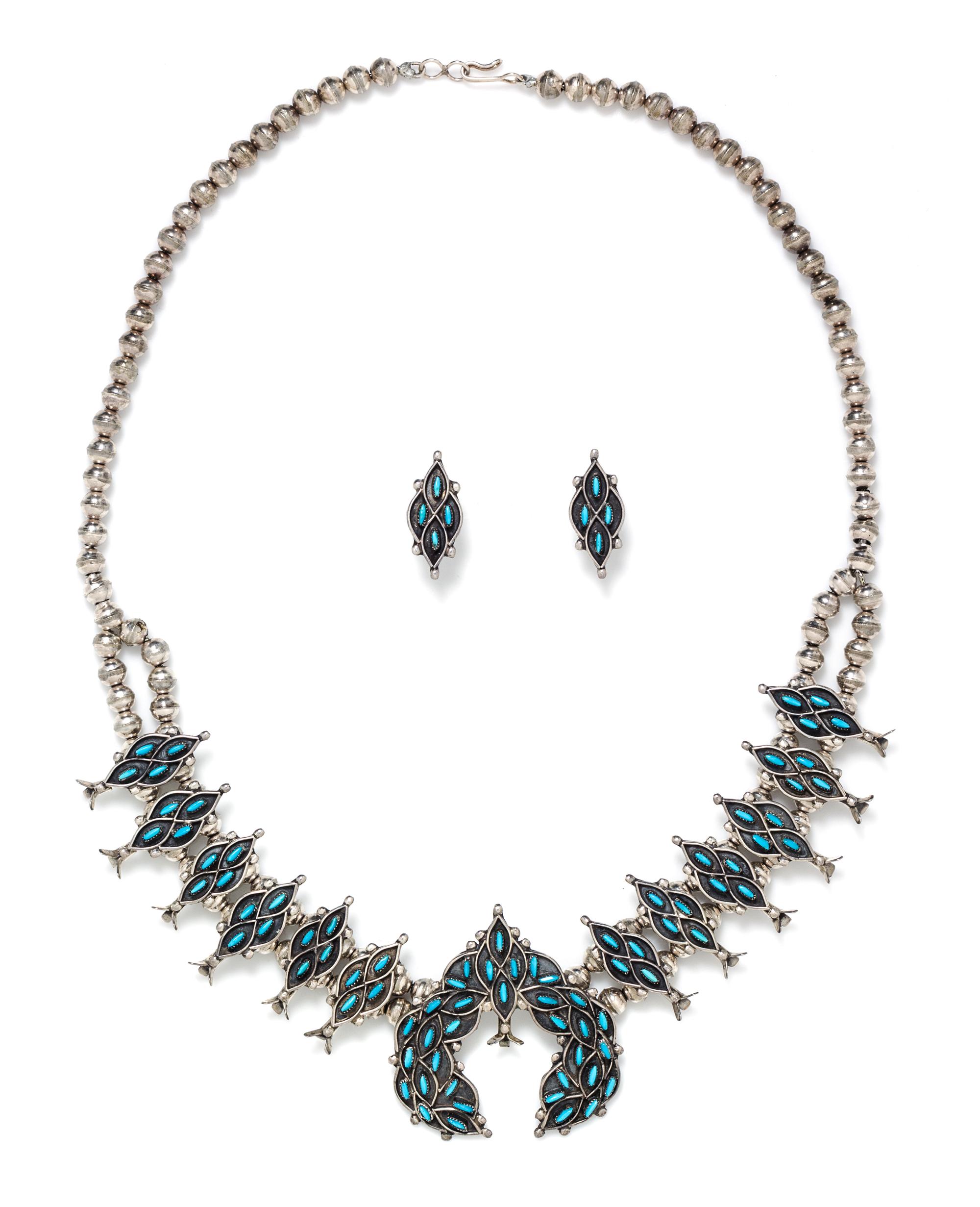 A Collection of Silver Gemstone Squash Blossom Necklaces, 83.20 dwts.