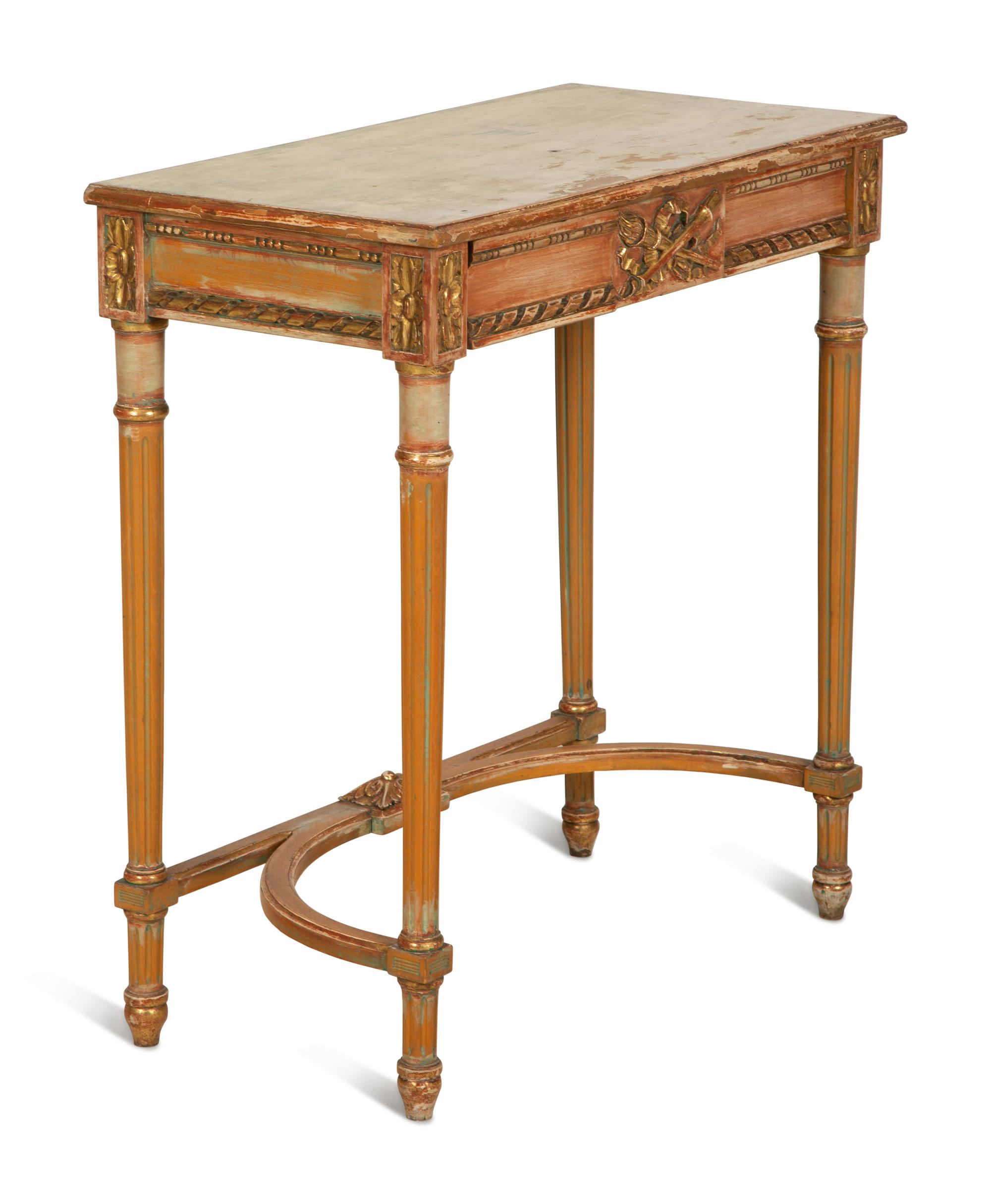 A Louis XVI Style Painted and Parcel Gilt Side Table