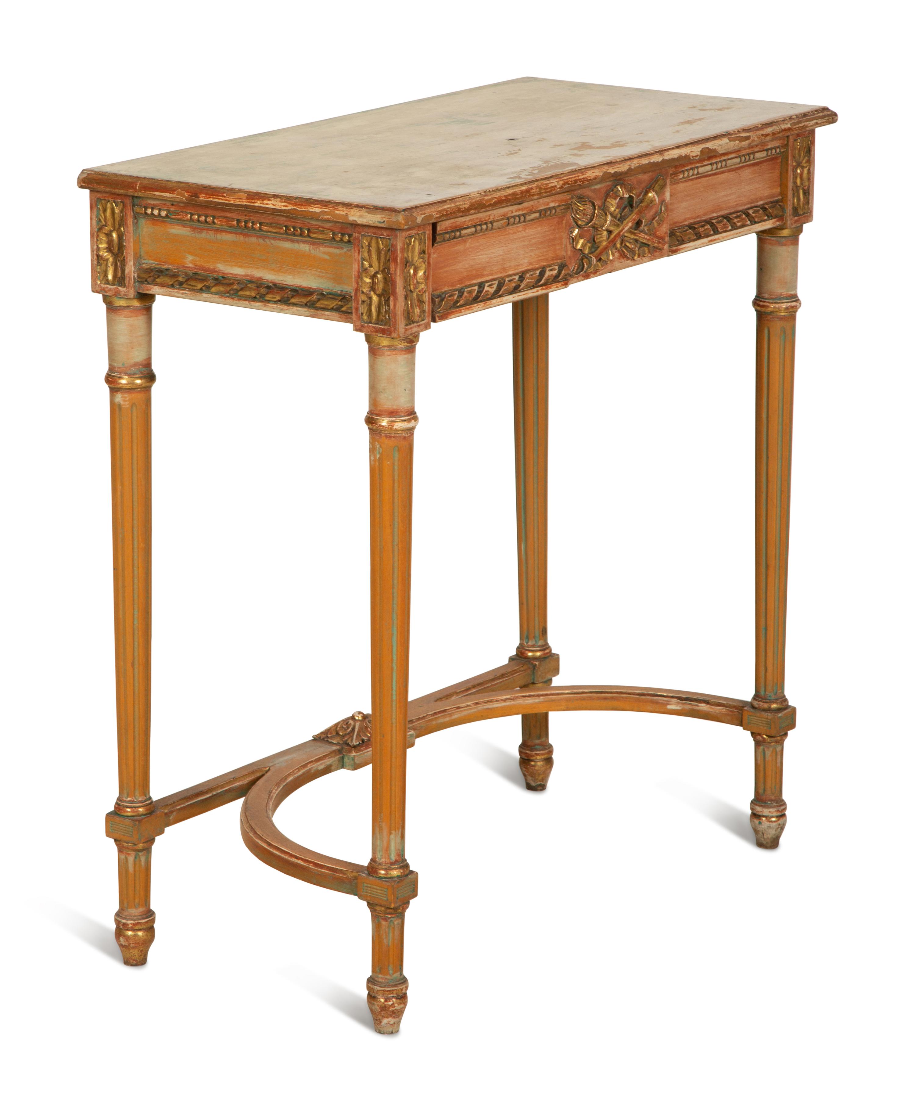 A Louis XVI Style Painted and Parcel Gilt Side Table