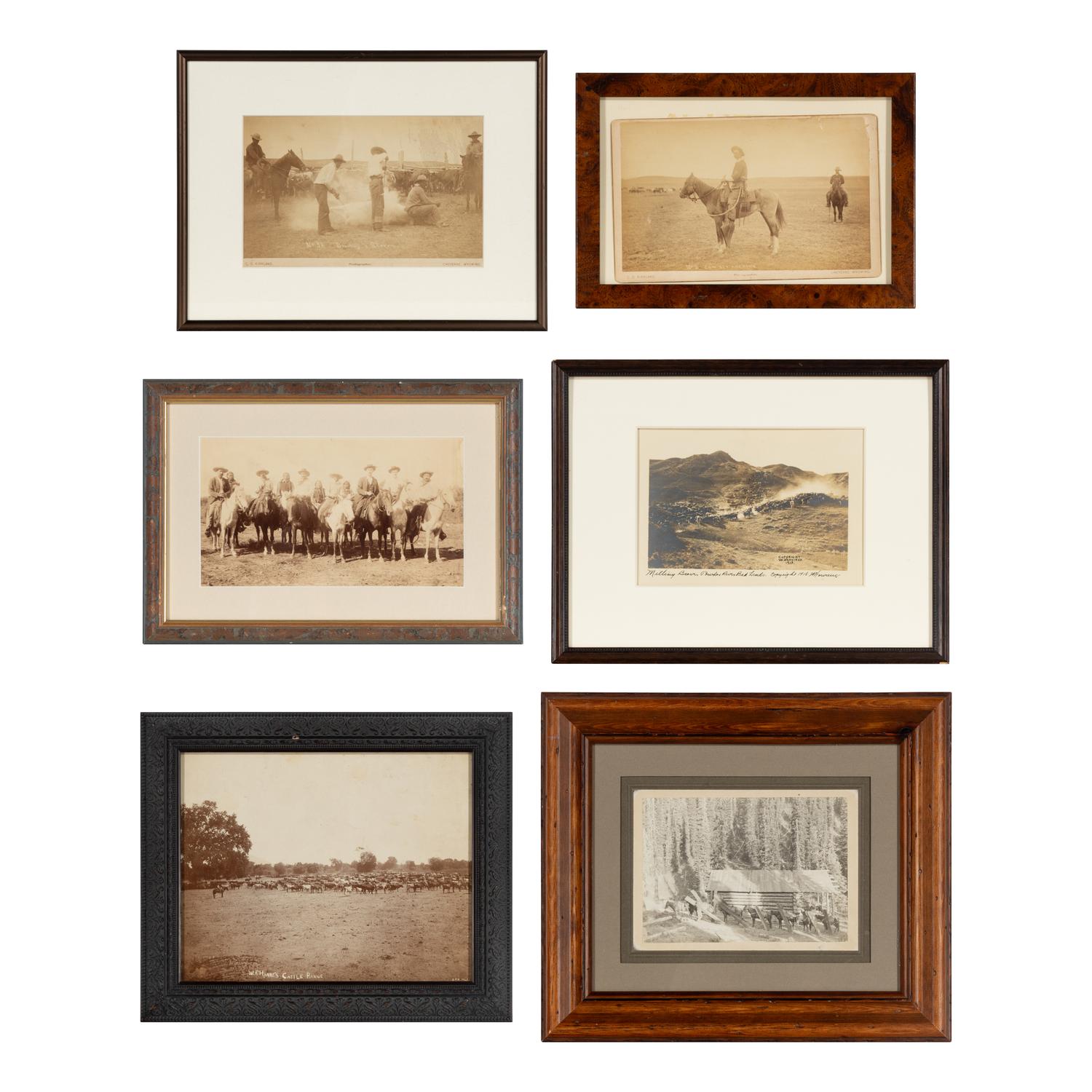 [Western Americana]. A group of 6 photographs of ranch scenes, cowboys and Native Americans, incl. images by Kirkland.