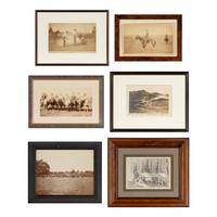 [Western Americana]. A group of 6 photographs of ranch scenes, cowboys and Native Americans, incl. images by Kirkland.