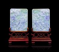 A Pair of Light Green and Lavendar Jadeite Table Screens