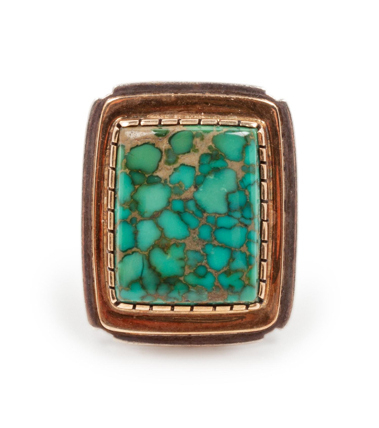 Silver and Turquoise Ring, with Gold Accents