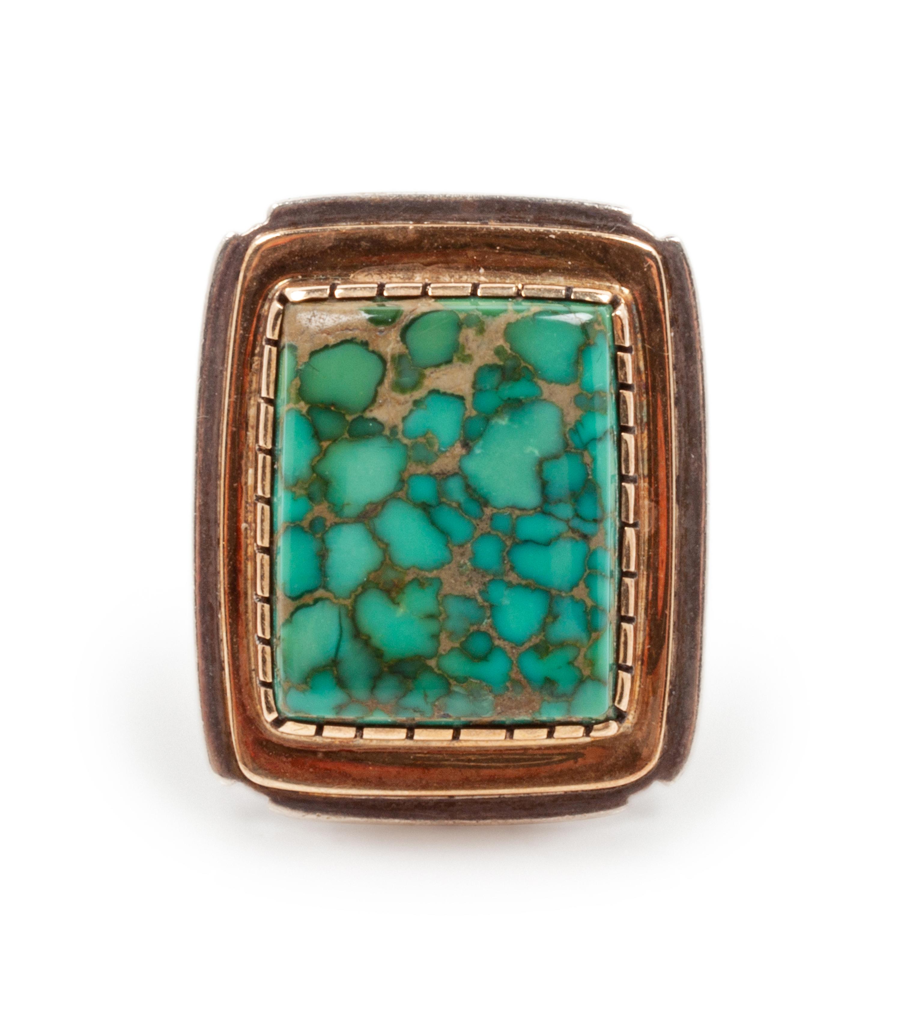 Silver and Turquoise Ring, with Gold Accents