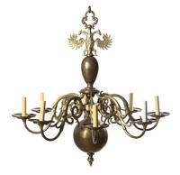 A Dutch Baroque Style Brass Eight-Light Chandelier, Height 30 1/4 x diameter 31 inches.