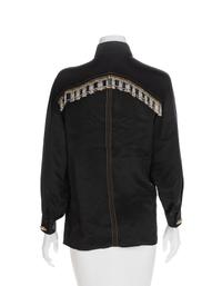Atelier Versace Black Western Shirt with Beaded Fringe and Rhinestone Buttons, 1990s Size label: 42