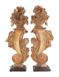 A Pair of Continental Carved and Painted Ornamental Finials