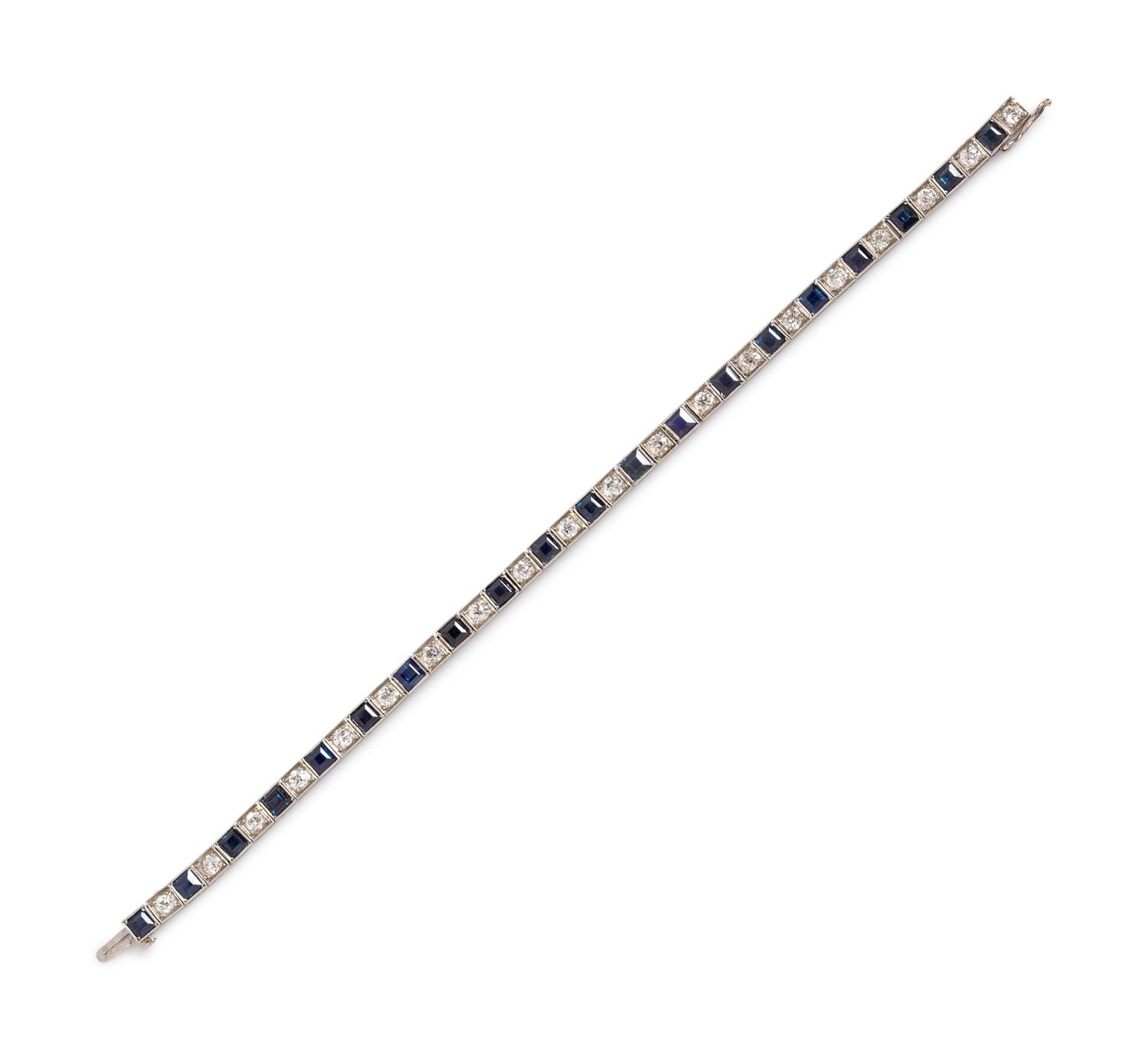 An Art Deco Platinum, Sapphire and Diamond Bracelet,