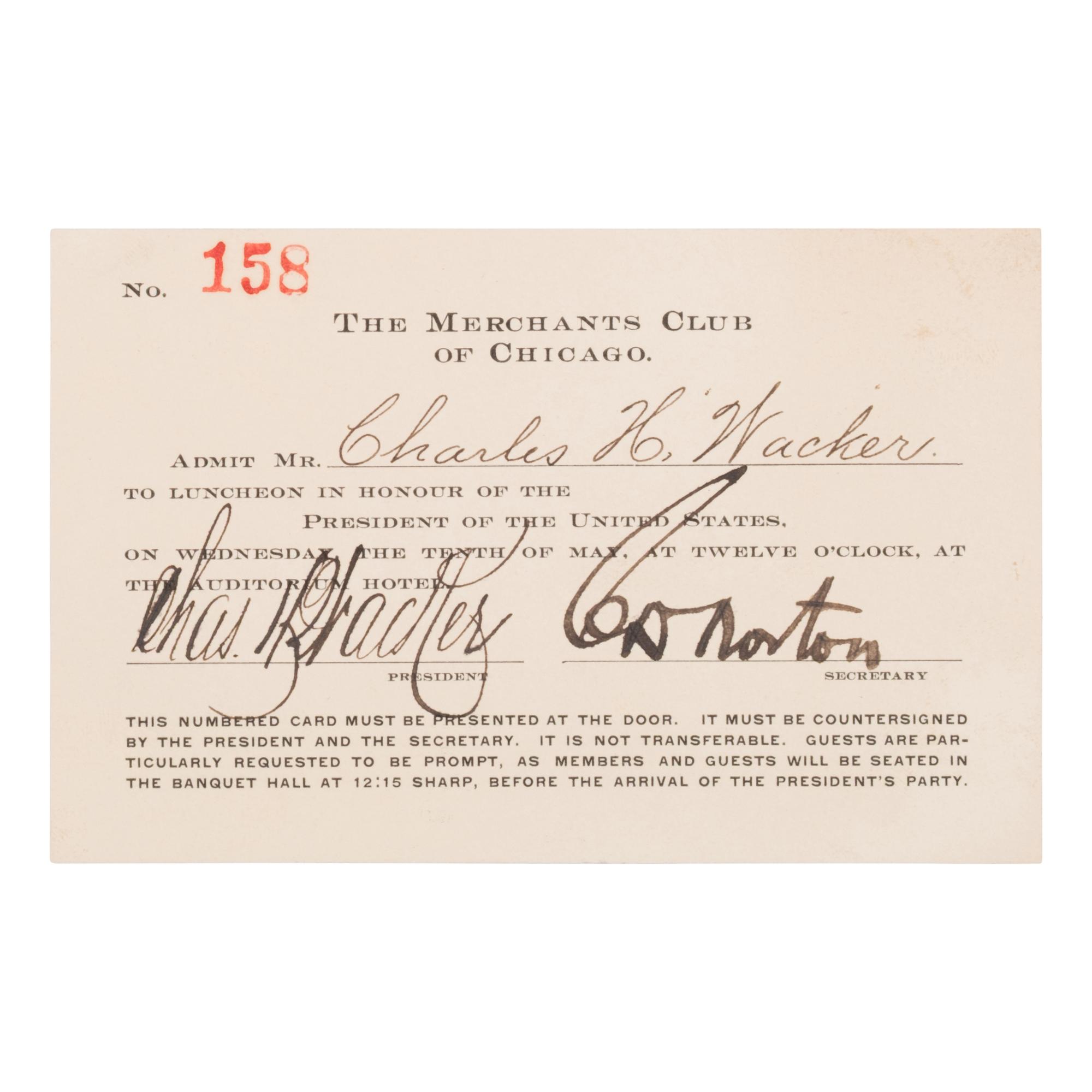 [Chicago]. [Wacker, Charles H. (1856-1929)]. An extensive archive including personally owned items and letters received by Chicago businessman and philanthropist Charles H. Wacker.
