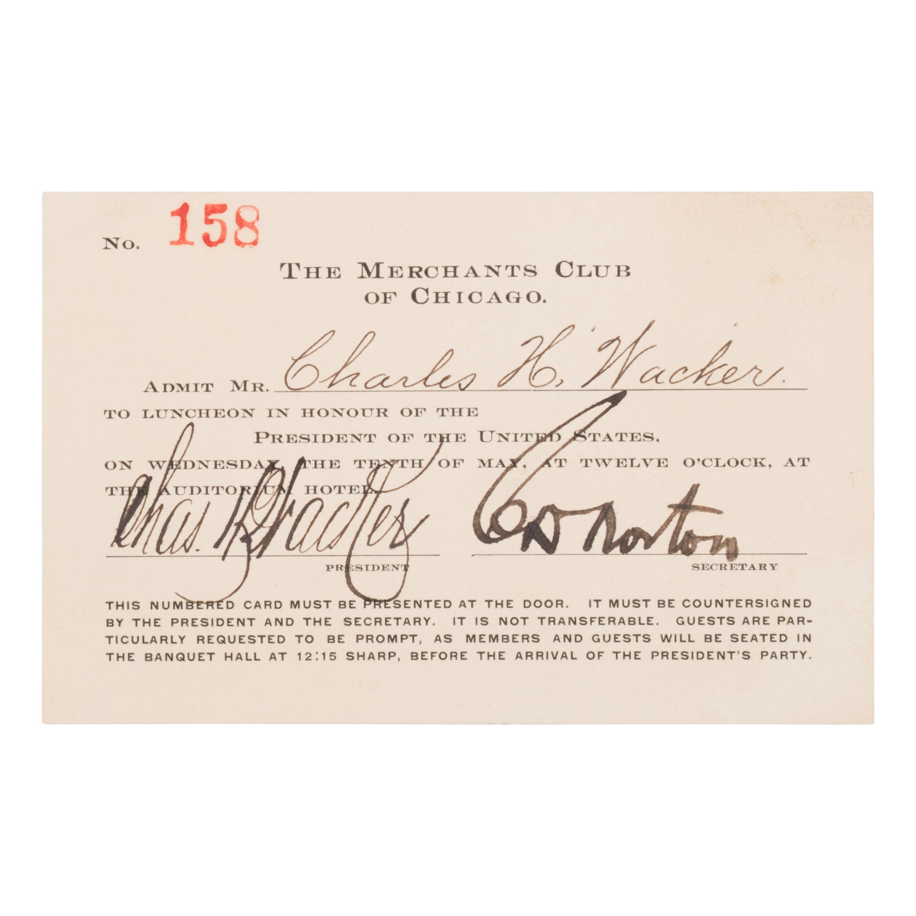 [Chicago]. [Wacker, Charles H. (1856-1929)]. An extensive archive including personally owned items and letters received by Chicago businessman and philanthropist Charles H. Wacker.