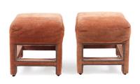 A Pair of Suede Upholstered Stools Height 28 x width 18 1/4 x depth 16 1/4 inches. — CIRCA 1970s