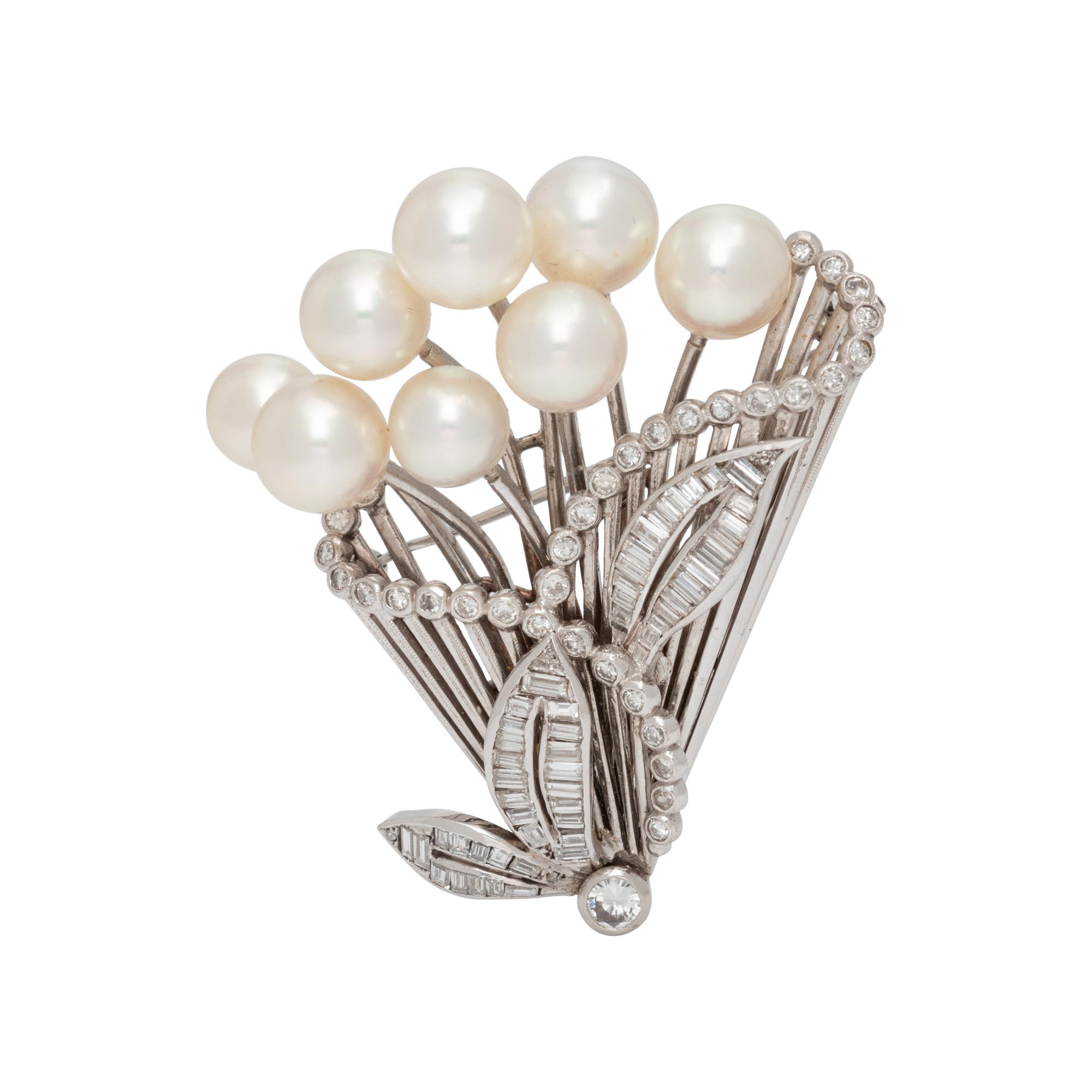 MIKIMOTO, CULTURED PEARL AND DIAMOND BROOCH