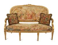 A Louis XVI Style Giltwood Settee with Tapestry Upholstery — 19TH CENTURY