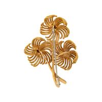 Yellow Gold, Emerald, and Diamond Flower Brooch