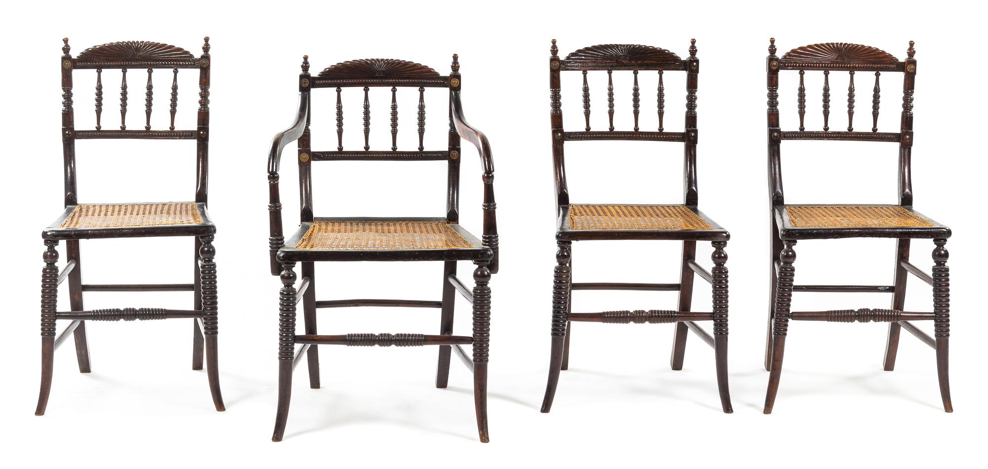 A Set of Four Victorian Turned Oak Game Chairs