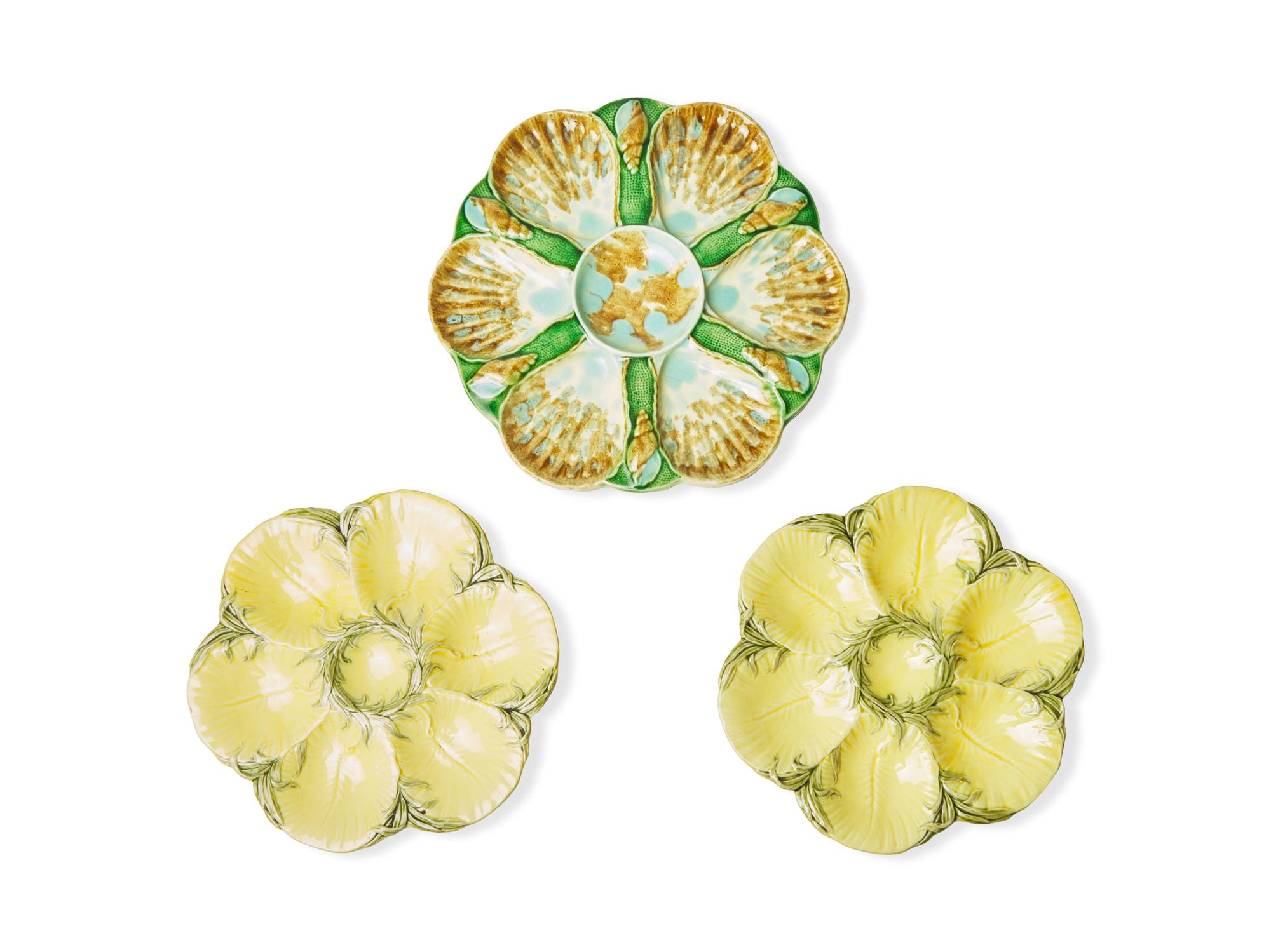 A Group of Three Majolica Oyster Plates