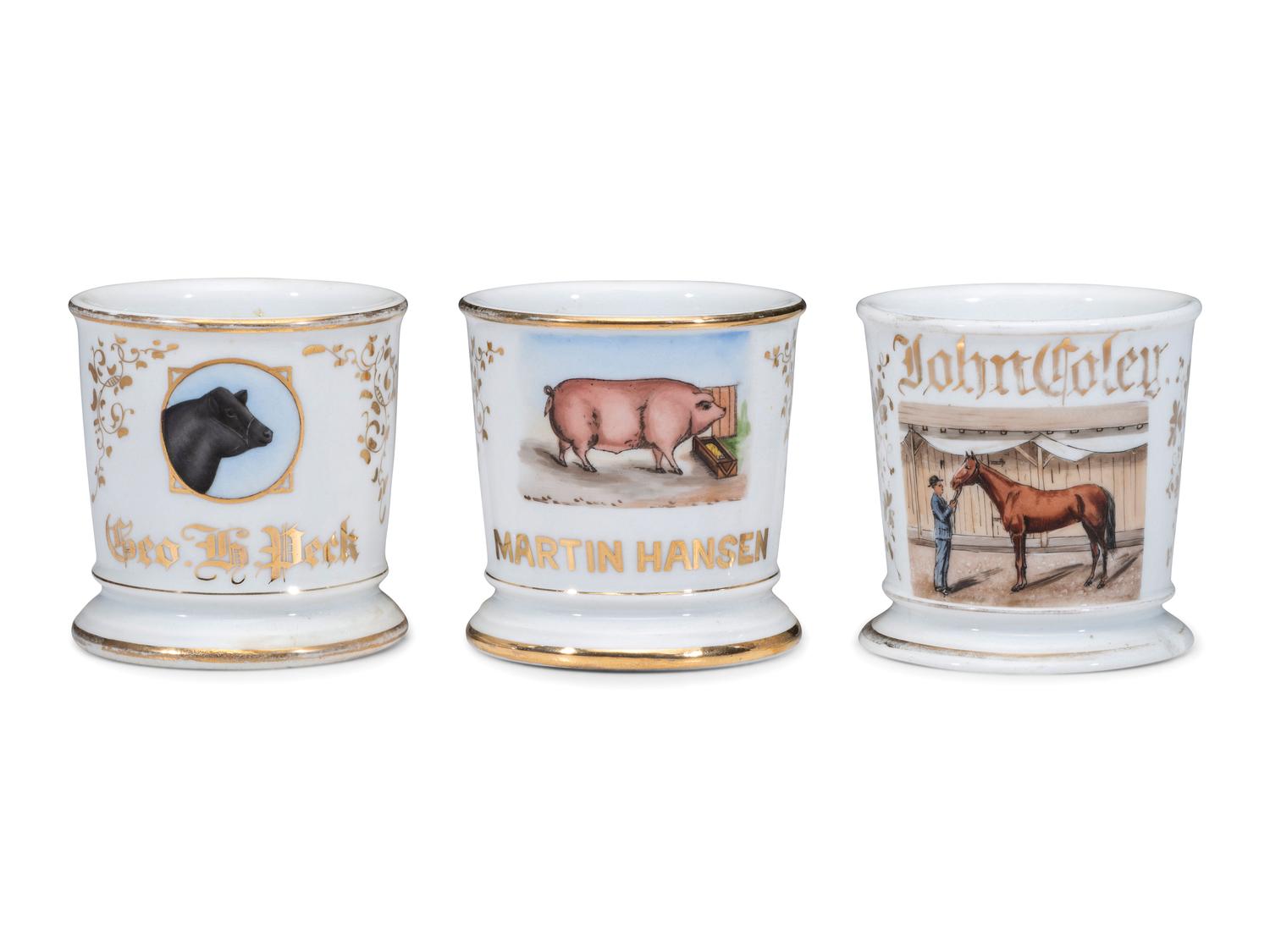 Three Farmer's Porcelain Occupational Shaving Mugs