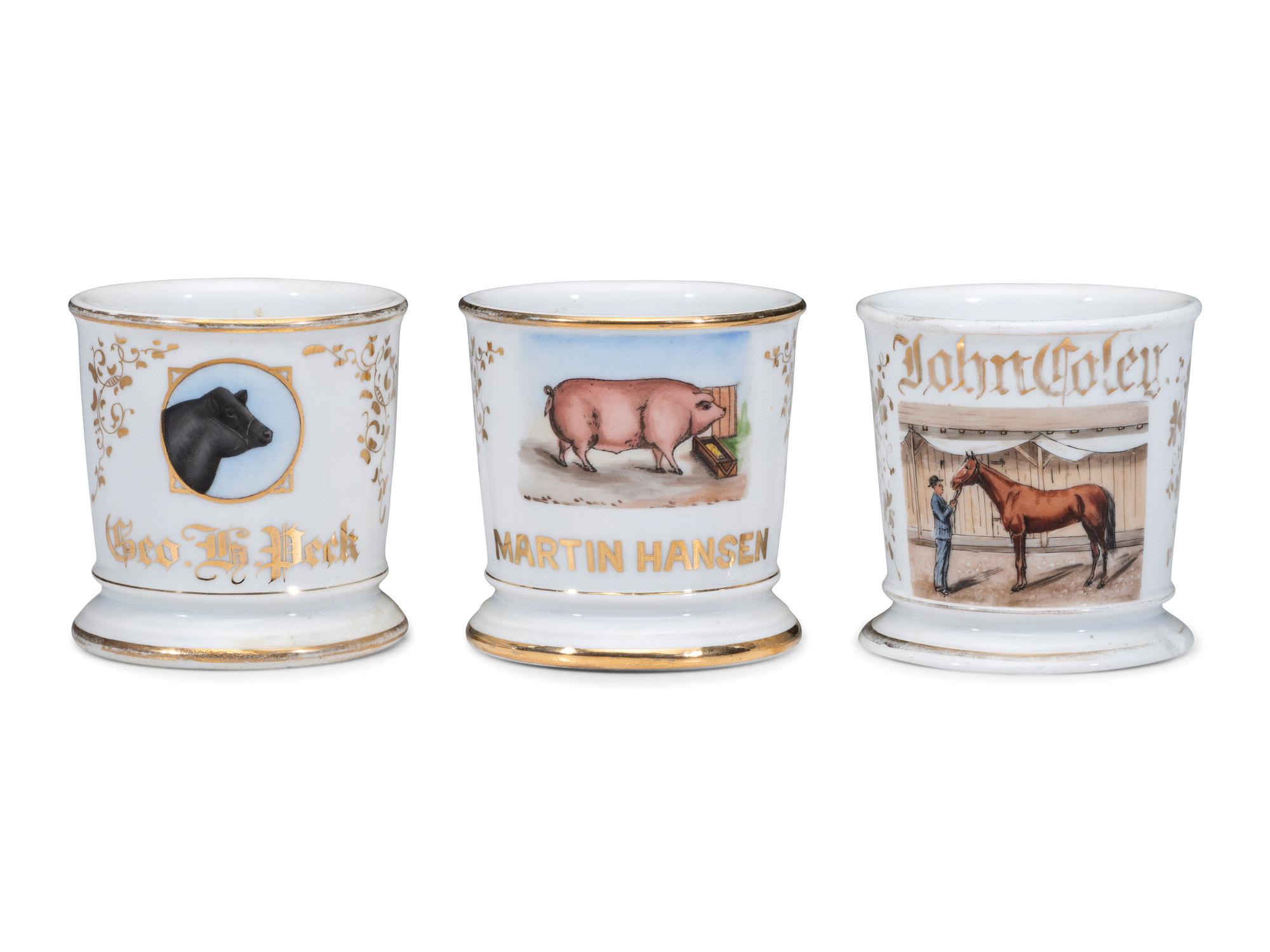 Three Farmer's Porcelain Occupational Shaving Mugs